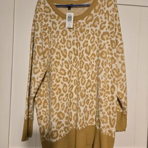 Torrid Mustard and Cream Leopard Print Sweater